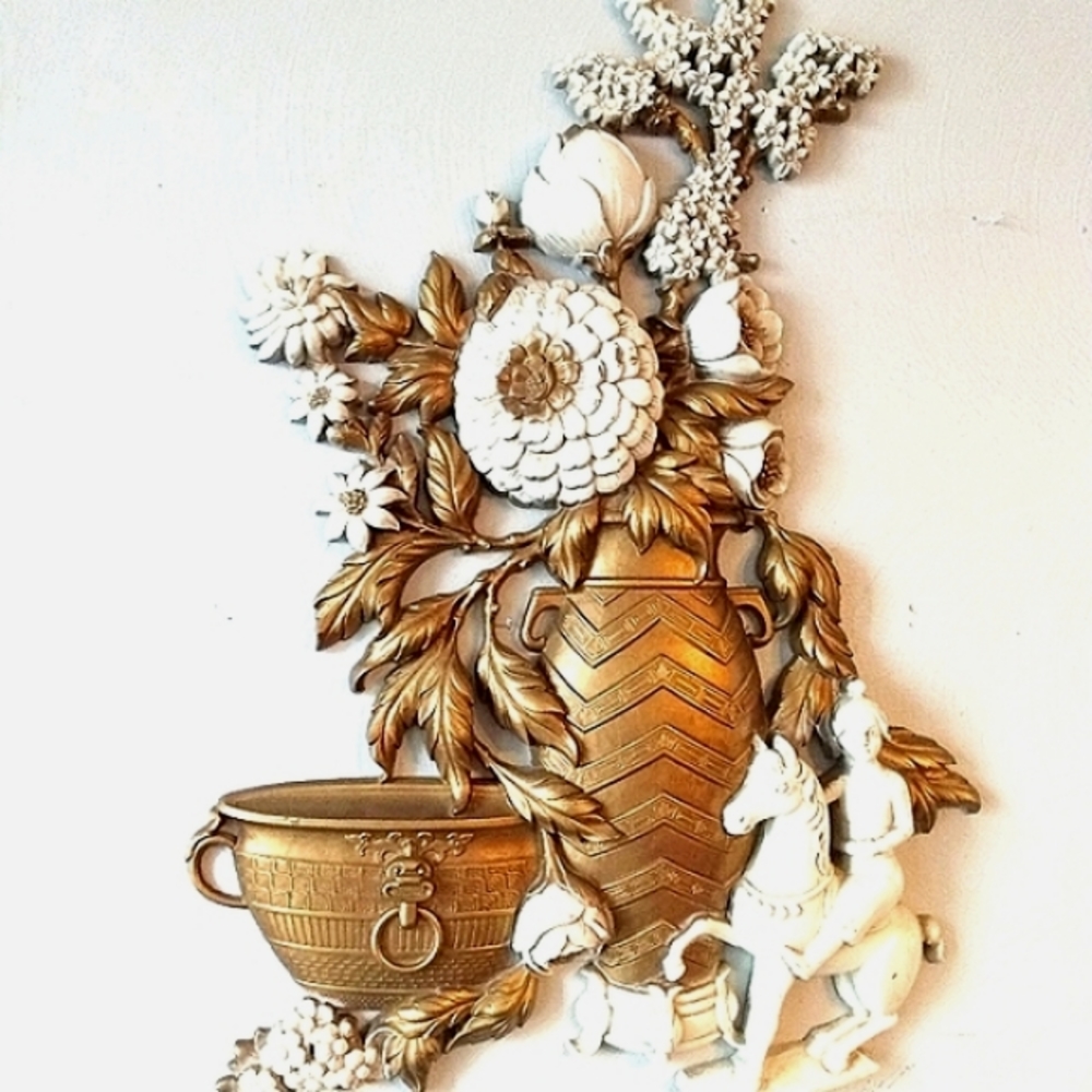 Homco wall plaque 1970s floral gold white original